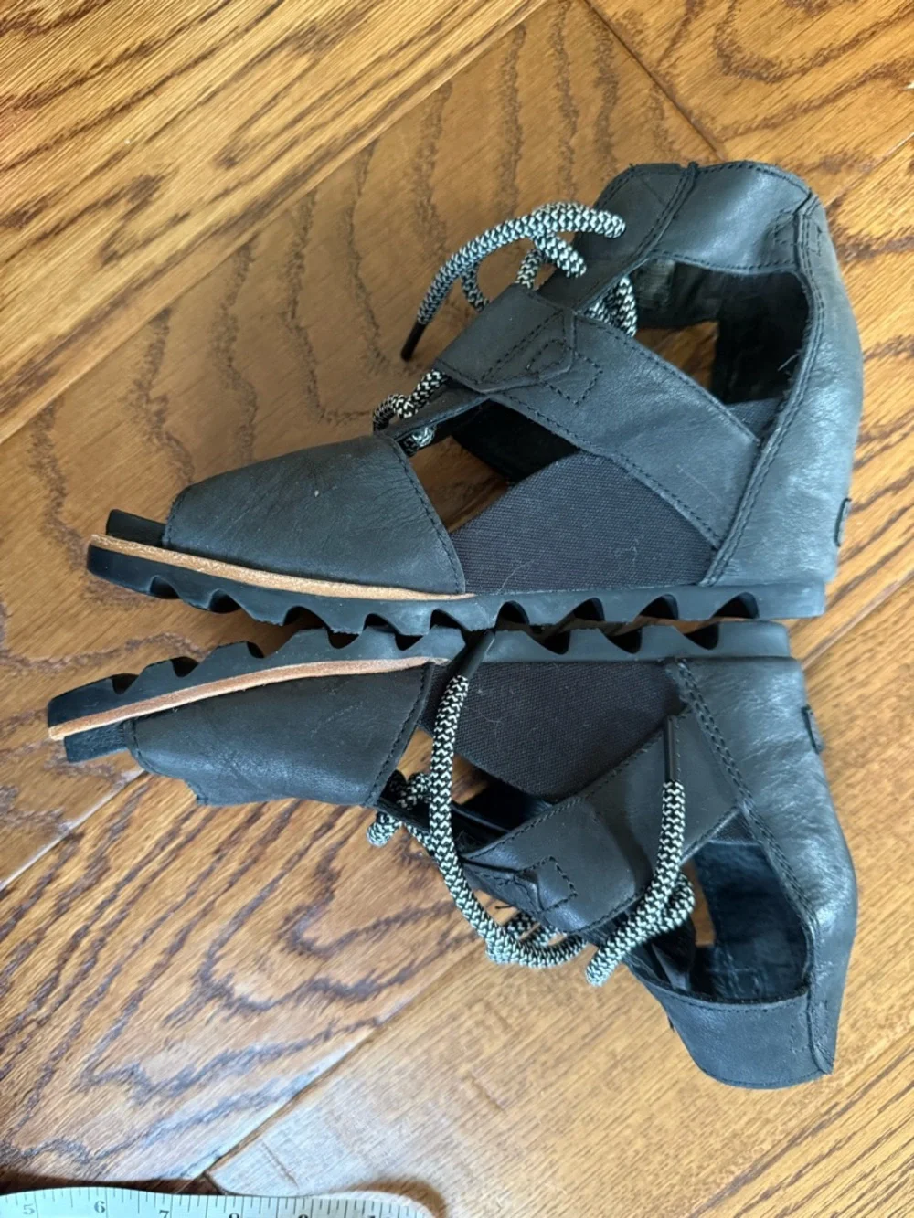 Sorel‎ JOANIE™ Lace-Up Wedge Peeptoe Sandal In Black Size 8.5